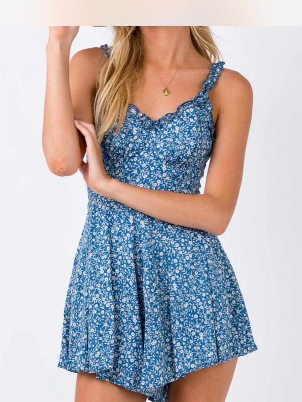 Princess Polly Thunderclouds Floral Romper Size 2 Blue Ruffle Cottagecore - Picture 3 of 5